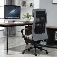 Vinsetto Mesh High-Back Office Chair Linen Ergonomic Home Office Executive Chair, Rocking Swivel Desk Seat with Lumbar Support, Headrest, Armrest(m-7)