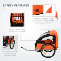 Aosom 2-Seat Child Bike Trailer for Kids with a Strong Steel Frame, 5-Point Safety Harnesses, & Comfortable Seat, Orange(m-4)