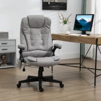 HOMCOM 6 Point Vibrating Massage Office Chair with Heat, Microfiber High Back Executive Office Chair with Reclining Backrest, Padded Armrests and Remote, Gray(m-2)