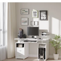 HOMCOM Multi-Function Computer Desk Home Office Workstation with Keyboard Tray, Elevated Shelf, Sliding Scanner Shelf and CPU Stand, White(m-2)