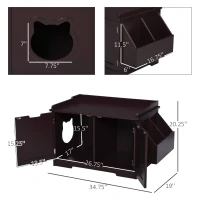PawHut Wooden Cat Litter Box Enclosure, Hidden Cat Washroom, Kitten House with Nightstand End Table and Storage Rack Magnetic Doors, Brown(m-3)