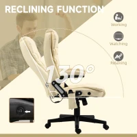 HOMCOM Massage Office Chair, Heated Reclining Computer Chair with 6 Vibration Points, Armrest and Remote, Beige(m-6)