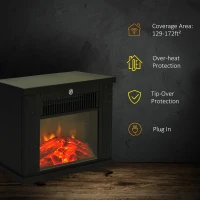 HOMCOM 14" 1000W Mini Standing Electric Fireplace Portable Heater with Overheating, Black(m-5)