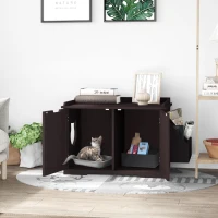 PawHut Wooden Cat Litter Box Enclosure, Hidden Cat Washroom, Kitten House with Nightstand End Table and Storage Rack Magnetic Doors, Brown(m-2)