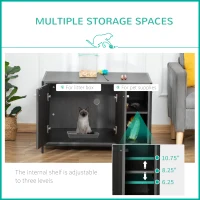 PawHut Large Wooden & Steel Cat Litter Box Enclosure, Kitten Washroom End Table, Indoor Hidden Cat House with Magnetic Doors & Storage Shelves, Black(m-7)