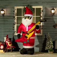 Outsunny 7ft Christmas Inflatables Outdoor Decorations Santa Claus Play Electric Guitar with Sunglasses, Blow-Up LED Yard Christmas Decor for Lawn Garden Party(m-2)