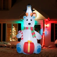 Outsunny 7ft Christmas Inflatables Outdoor Decorations Polar Bear with Penguin on Head with Candy Cane and Gift Box, Blow-Up LED Yard Christmas Decor for Lawn Garden Party(m-2)