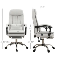 Vinsetto Executive Office Chair with Vibration Massage, Microfibre Swivel Desk Chair, Heated Reclining Computer Chair with Lumbar Support Pillow, Footrest, Cream White(m-3)