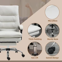 Vinsetto Microfibre Executive Massage Office Chair,  Computer Desk Chair, Heated Reclining Chair with Footrest, Double-tier Padding, Swivel Wheels, Cream White(m-7)
