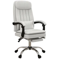 Vinsetto Executive Office Chair with Vibration Massage, Microfibre Swivel Desk Chair, Heated Reclining Computer Chair with Lumbar Support Pillow, Footrest, Cream White(m-1)