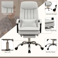 Vinsetto Executive Office Chair with Vibration Massage, Microfibre Swivel Desk Chair, Heated Reclining Computer Chair with Lumbar Support Pillow, Footrest, Cream White(m-7)