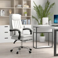 Vinsetto Executive Office Chair with Vibration Massage, Microfibre Swivel Desk Chair, Heated Reclining Computer Chair with Lumbar Support Pillow, Footrest, Cream White(m-2)