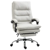 Vinsetto Microfibre Executive Massage Office Chair,  Computer Desk Chair, Heated Reclining Chair with Footrest, Double-tier Padding, Swivel Wheels, Cream White(m-1)