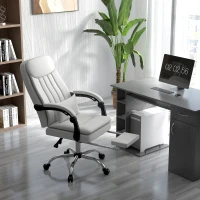 Vinsetto Executive Office Chair with Vibration Massage, Microfibre Swivel Desk Chair, Heated Reclining Computer Chair with Lumbar Support Pillow, Footrest, Cream White(m-8)