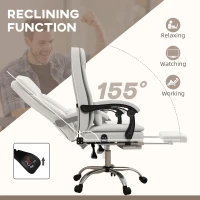 Vinsetto Executive Office Chair with Vibration Massage, Microfibre Swivel Desk Chair, Heated Reclining Computer Chair with Lumbar Support Pillow, Footrest, Cream White(m-6)