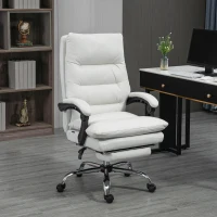 Vinsetto Microfibre Executive Massage Office Chair,  Computer Desk Chair, Heated Reclining Chair with Footrest, Double-tier Padding, Swivel Wheels, Cream White(m-2)