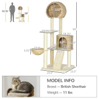 PawHut 59 Inch Cat Tree for Indoor Cats with Cat Condo, Hammock, Beige(m-3)