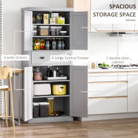 HOMCOM 72" Freestanding Kitchen Pantry Cabinet, Tall Storage with 4 Doors, Drawer, 3 Adjustable Shelves, Gray(m-3)