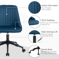 Vinsetto Mid-Back Office Chair, Velvet Fabric Swivel Scallop Shape Computer Desk Chair for Home Office or Bedroom, Teal Blue(m-7)