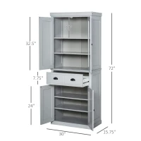 HOMCOM 72" Freestanding Kitchen Pantry Cabinet, Tall Storage with 4 Doors, Drawer, 3 Adjustable Shelves, Gray(m-2)