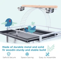 PawHut 63" Large Bird Parrot Cage Stand Finch Feeder Play Top House Perch Bowl Wheels, Silver(m-5)