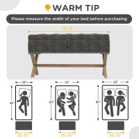 HOMCOM Upholstered Bedroom Bench, End of Bed Bench, Ottoman with Wood Legs, 35.75"W x 16.25"D x 19.75"H, Gray(m-7)