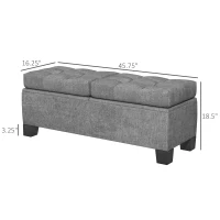 HOMCOM 46" Storage Ottoman Bench, Upholstered End of Bed Bench with Steel Frame, Button Tufted Storage Bench with Safety Hinges for Living Room, Entryway, Bedroom, Gray(m-3)