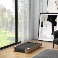 Soozier Under Desk Treadmill, 2.5HP Portable Walking Pad with Bluetooth Speaker, Wheels, Remote Control, LED Display, 265 lbs. Weight Capacity, for Home Gym Office, Wood Look(m-2)