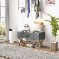 HOMCOM Upholstered Bedroom Bench, End of Bed Bench, Ottoman with Wood Legs, 35.75"W x 16.25"D x 19.75"H, Gray(m-8)