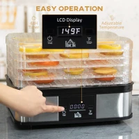 HOMCOM Food Dehydrator Machine with Adjustable Timer, Temperature Control, Digital Display, Food Dryer Machine for Snack, Fruit, Jerky, Meat, Herbs, Dog Treats, 245W, BPA Free(m-6)