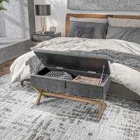 HOMCOM Upholstered Bedroom Bench, End of Bed Bench, Ottoman with Wood Legs, 35.75"W x 16.25"D x 19.75"H, Gray(m-9)