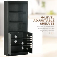 HOMCOM 72" Kitchen Buffet with Hutch, Freestanding Cupboard, Pantry with 6-Tier Shelving, 2 Doors Cabinet with Adjustable Shelves, Black, Wood Grain(m-5)