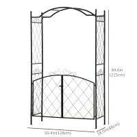 Outsunny 7FT Metal Garden Arch with Gate Climbing Planter Frame Backyard Decor for Vines Morning Glory Black(m-3)
