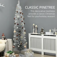 HOMCOM 7FT Decorated Christmas Tree, Pencil Christmas Tree with 499 Realistic Branch Tips and Plastic Stand, Silver(m-4)