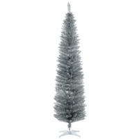 HOMCOM 7FT Decorated Christmas Tree, Pencil Christmas Tree with 499 Realistic Branch Tips and Plastic Stand, Silver