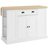 HOMCOM 47" Fluted-Style Wooden Kitchen Island, Kitchen Countertop Storage Cabinet with Drop Leaf, Drawer, Open Shelves, Storage, White(m-1)