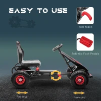 Aosom Kids Pedal Go Kart, Ergonomic Ride-on Toy Car with Durable Tread, Suspension System & Safety Brake, Red Pedal Car for Boys & Girls, Ages 5-12(m-4)
