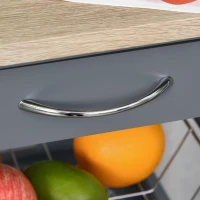 HOMCOM Mobile Kitchen Cart, Rolling Kitchen Island with Storage, Solid Wood Frame Utility Cart with Wire Fruit Baskets, Trays and Drawer, Gray(m-8)