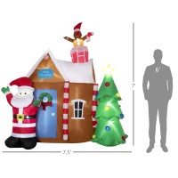 Outsunny 7.5ft Christmas Inflatables Outdoor Decorations Gingerbread House with Santa Claus and Christmas Tree, Blow-Up LED Yard Christmas Decor for Lawn Garden Party(m-3)