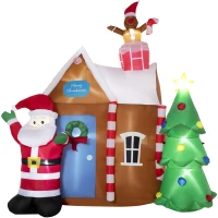 Outsunny 7.5ft Christmas Inflatables Outdoor Decorations Gingerbread House with Santa Claus and Christmas Tree, Blow-Up LED Yard Christmas Decor for Lawn Garden Party(m-1)