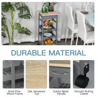 HOMCOM Mobile Kitchen Cart, Rolling Kitchen Island with Storage, Solid Wood Frame Utility Cart with Wire Fruit Baskets, Trays and Drawer, Gray(m-6)