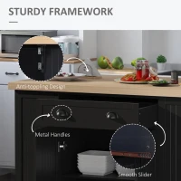HOMCOM 47" Fluted-Style Wooden Kitchen Island, Kitchen Countertop Storage Cabinet with Drop Leaf, Drawer, Open Shelves, Storage, Black(m-7)