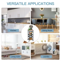 HOMCOM Mobile Kitchen Cart, Rolling Kitchen Island with Storage, Solid Wood Frame Utility Cart with Wire Fruit Baskets, Trays and Drawer, Gray(m-7)