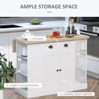 HOMCOM 47" Fluted-Style Wooden Kitchen Island, Kitchen Countertop Storage Cabinet with Drop Leaf, Drawer, Open Shelves, Storage, White(m-4)