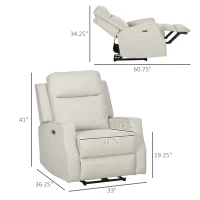 HOMCOM Electric Power Recliner, Wall Hugger Armchair with USB Charging Station, Sofa Recliner with Linen Upholstered Seat and Retractable Footrest, Cream White(m-3)
