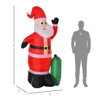 HOMCOM 8ft Christmas Inflatables Outdoor Decorations Santa Claus with Toy Bag, Blow-Up Yard Christmas Decor with LED Lights Display(m-3)