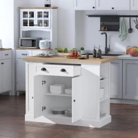 HOMCOM 47" Fluted-Style Wooden Kitchen Island, Kitchen Countertop Storage Cabinet with Drop Leaf, Drawer, Open Shelves, Storage, White(m-8)