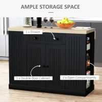 HOMCOM 47" Fluted-Style Wooden Kitchen Island, Kitchen Countertop Storage Cabinet with Drop Leaf, Drawer, Open Shelves, Storage, Black(m-4)