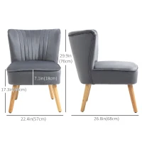 HOMCOM Velvet Armless Chair, Modern Accent Chair for Living Room with Wood Legs and Thick Padding, Grey(m-3)