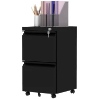 Vinsetto Mobile Vertical Filing Cabinet with Lock, 2-Drawer Steel File Cabinet with Adjustable Hanging Bar for Letter, A4 and Legal Size, Black(m-2)